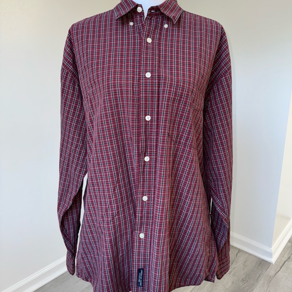 American Eagle Outfitters Plaid Shirt‎ Men’s Large Red Black Long Sleeve Vintage
